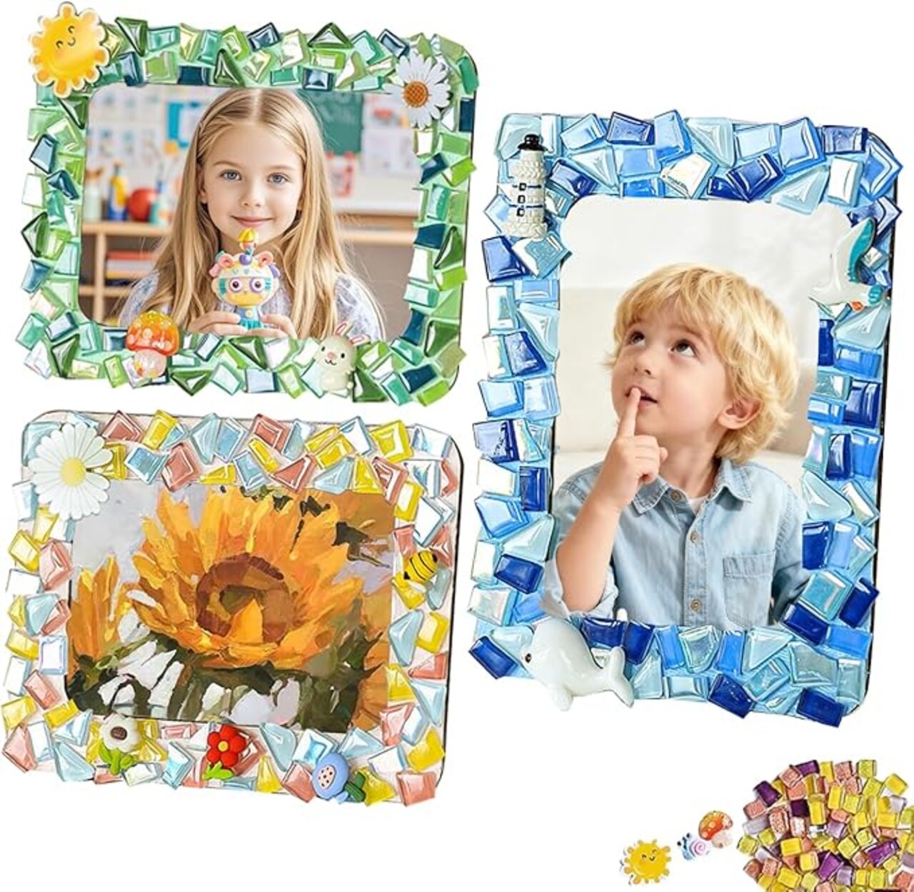 Decorate Your Own Mosaic Picture Frame Kit - 3 Pack DIY Arts & Crafts for Kids Ages 8-12, Valentines Day Gifts for Girls, 5x7 & 4x6 Photo Frames for Adults & Family